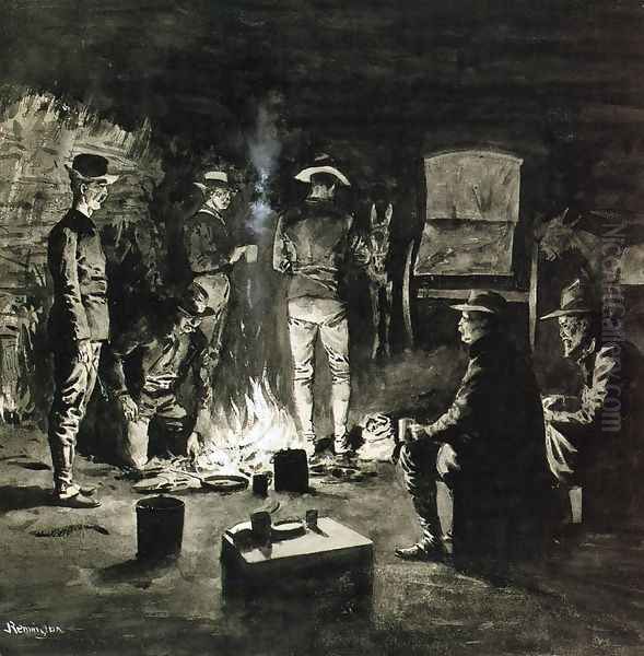 Supper in the Corral (aka Camp-fire Texas) Oil Painting by Frederic Remington