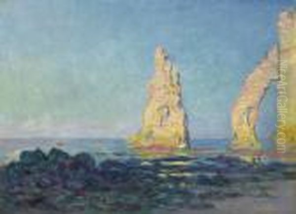 Aiguille D'etretat, Maree Basse Oil Painting by Claude Oscar Monet