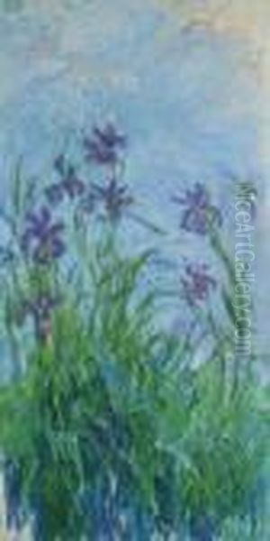 Iris Mauves Oil Painting by Claude Oscar Monet