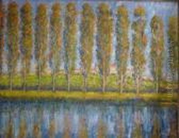 A Row Of Poplars Oil Painting by Claude Oscar Monet