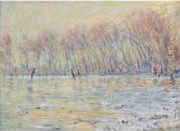 Les Patineurs A Giverny Oil Painting by Claude Oscar Monet