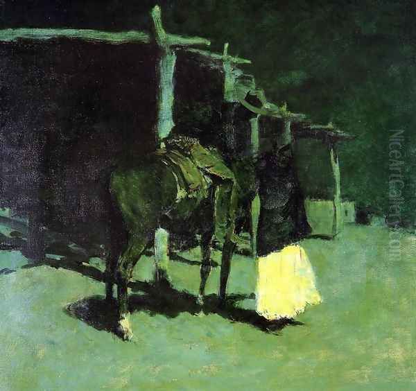 Waiting in the Moonlight Oil Painting by Frederic Remington