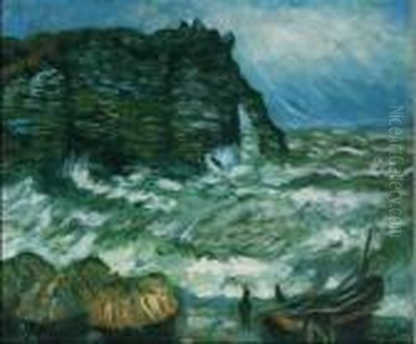 Rough Sea At Etretat Oil Painting by Claude Oscar Monet