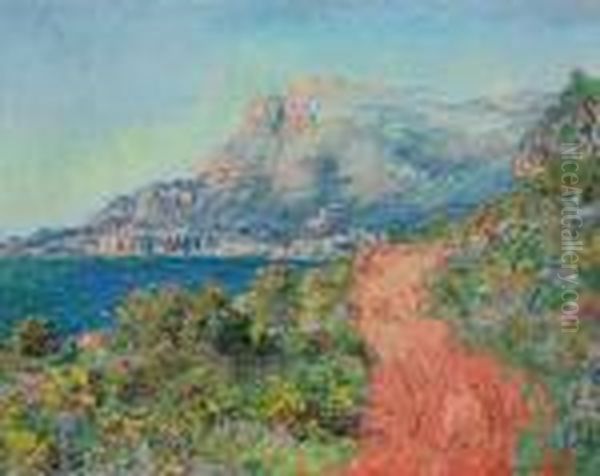 La Route Rouge Pres De Menton Oil Painting by Claude Oscar Monet