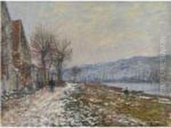 La Berge A Lavacourt, Neige Oil Painting by Claude Oscar Monet