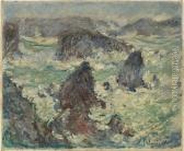 Tempete Sur Lescotes De Belle-ile Oil Painting by Claude Oscar Monet