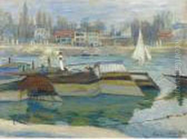 Peniches A Asnieres Oil Painting by Claude Oscar Monet