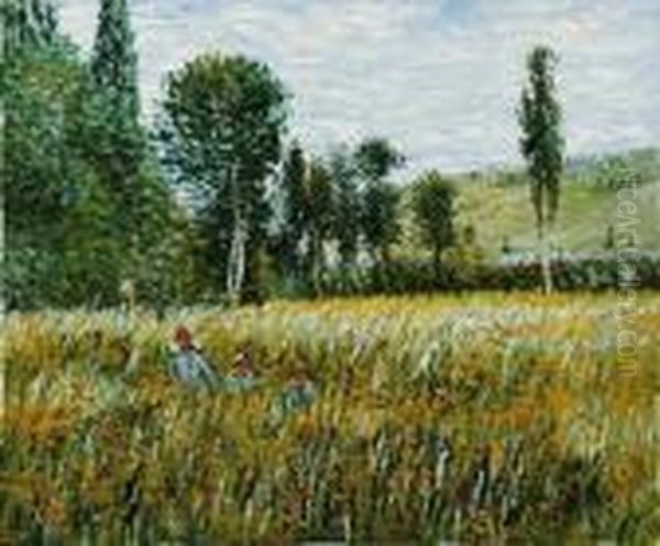 A Meadow Oil Painting by Claude Oscar Monet