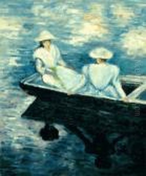 Girls In A Boat Oil Painting by Claude Oscar Monet