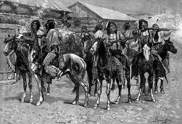 Crow Indians Firing into the Agency Oil Painting by Frederic Remington