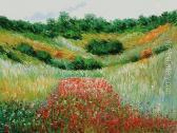 Poppy Field In A Valley Near Giverny Oil Painting by Claude Oscar Monet