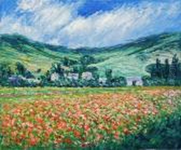 Poppy Field Near Giverny Oil Painting by Claude Oscar Monet