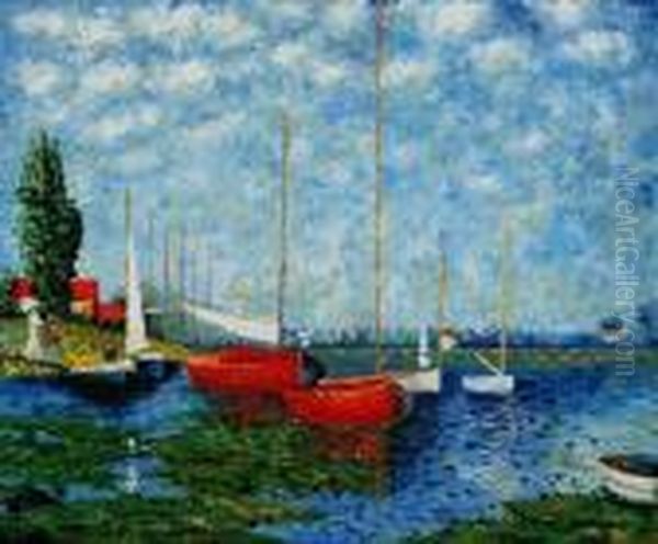 Red Boats At Argenteuil Oil Painting by Claude Oscar Monet