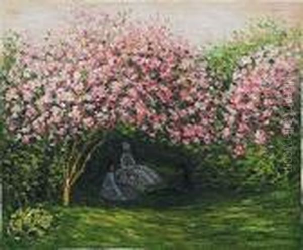 Resting Under The Lilacs Oil Painting by Claude Oscar Monet