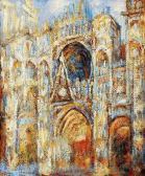 The Cathedral In Rouen, The Portal, Harmony In Blue Oil Painting by Claude Oscar Monet