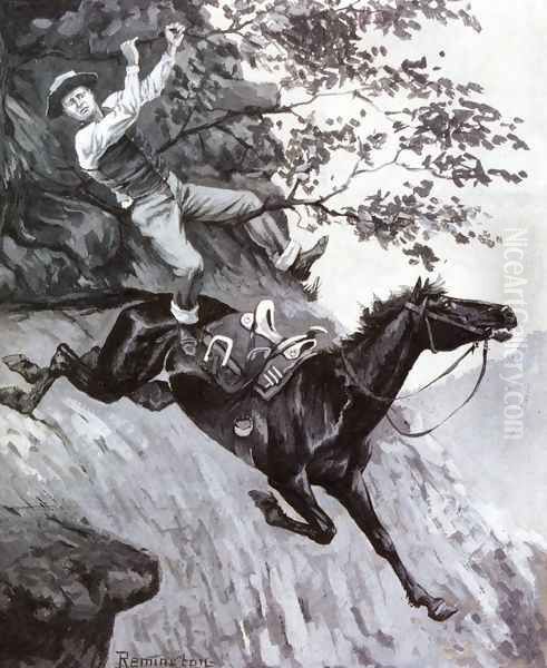 Tom Kicked Away the Stirrups and Grasped the Low Branch of a Live Oak Tree Oil Painting by Frederic Remington