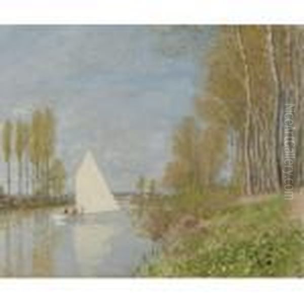 Voilier Sur Le Petit Bras De La Seine, Argenteuil Oil Painting by Claude Oscar Monet