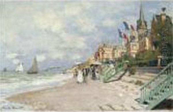 La Plage A Trouville Oil Painting by Claude Oscar Monet