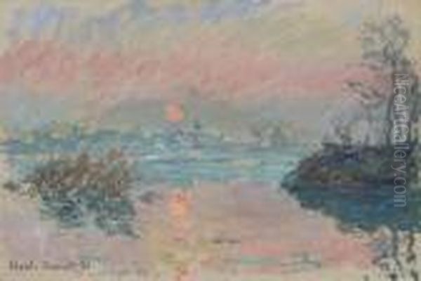 Coucher De Soleil A Lavacourt Oil Painting by Claude Oscar Monet