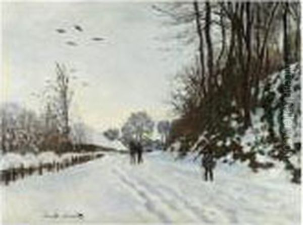 La Route De La Ferme Saint-simeon En Hiver Oil Painting by Claude Oscar Monet