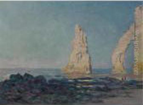 Aiguille D'etretat, Maree Basse Oil Painting by Claude Oscar Monet