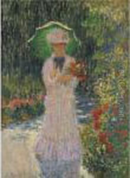 Camille A L'ombrelle Verte Oil Painting by Claude Oscar Monet