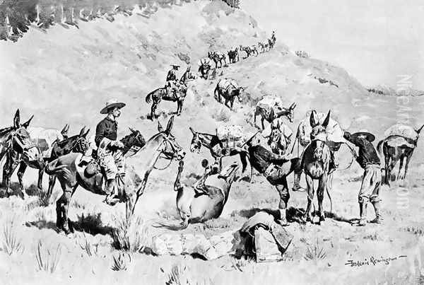 A Government Pack Train Oil Painting by Frederic Remington