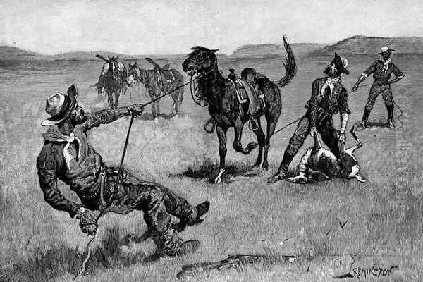 Teaching a Mustang Pony to Pack Dead Game Oil Painting by Frederic Remington