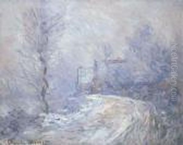 L'entree De Giverny Sous La Neige Oil Painting by Claude Oscar Monet