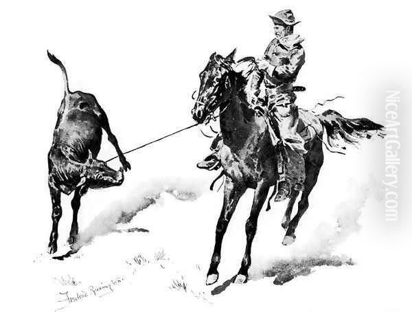 Cowboy Leading Calf Oil Painting by Frederic Remington