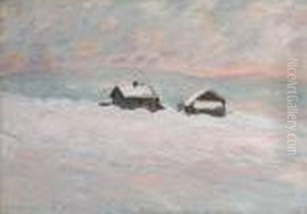 Les Maisons Dans La Neige, Norvege Oil Painting by Claude Oscar Monet