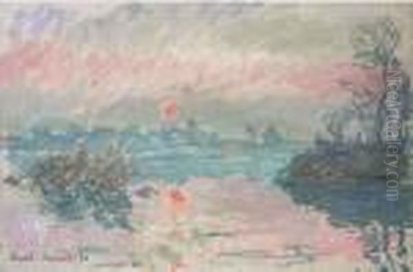 Coucher De Soleil A Lavacourt Oil Painting by Claude Oscar Monet