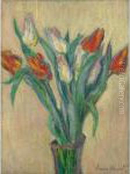 Vase De Tulipes Oil Painting by Claude Oscar Monet