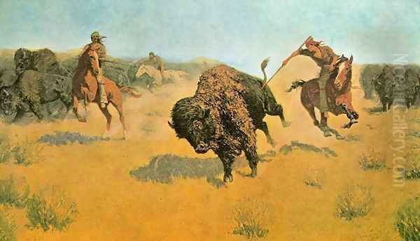 The Buffalo Runners Oil Painting by Frederic Remington