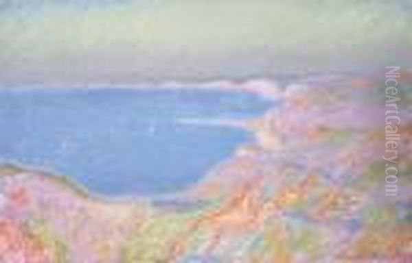 Sur La Falaise Pres De Dieppe, Soleil Couchant Oil Painting by Claude Oscar Monet