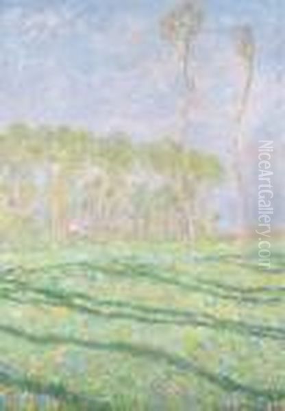 Paysage De Printemps A Giverny Oil Painting by Claude Oscar Monet