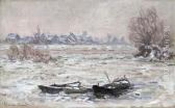 Les Glacons A Lavacourt Oil Painting by Claude Oscar Monet