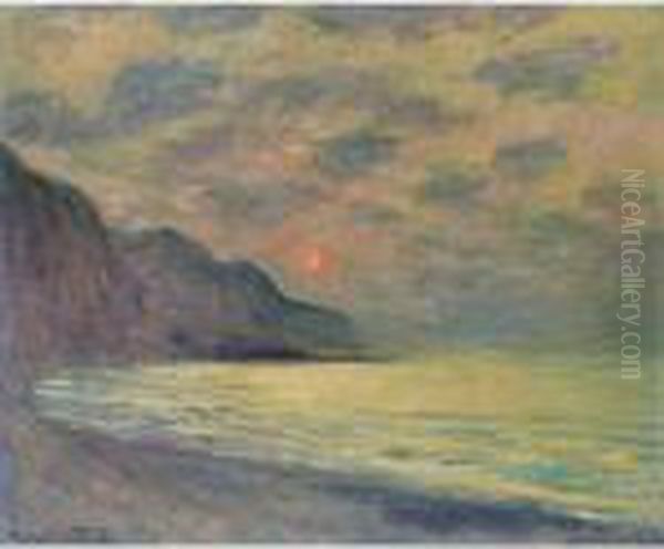 Soleil Couchant, Temps Brumeux, Pourville Oil Painting by Claude Oscar Monet