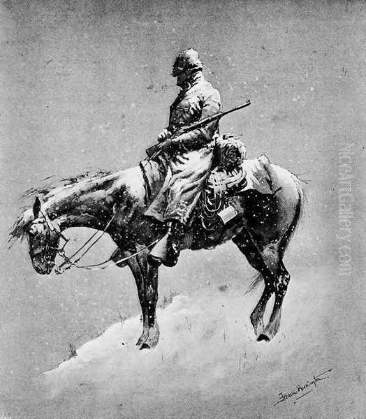 The American Tommy Atkins in a Montana Blizzard Oil Painting by Frederic Remington