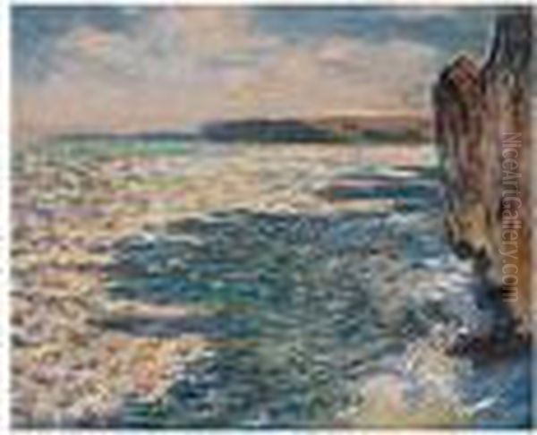 Vagues Et Rochers A Pourville Oil Painting by Claude Oscar Monet