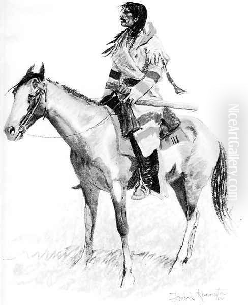 An Indian Scout Oil Painting by Frederic Remington