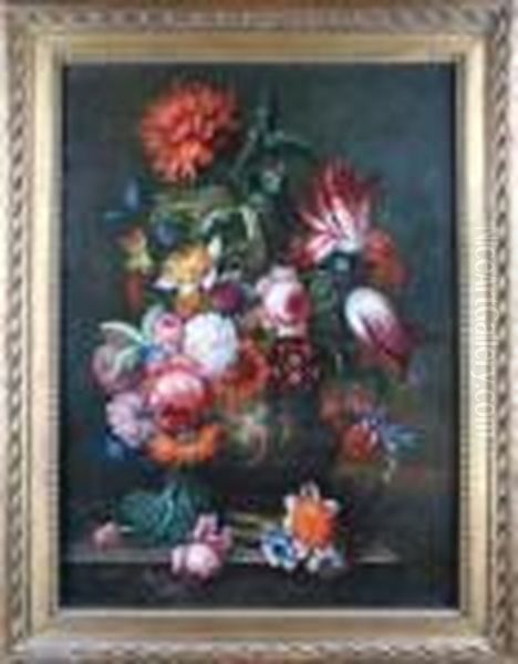 Vase De Fleurs Sur Un Entablement Oil Painting by Jean-Baptiste Monnoyer