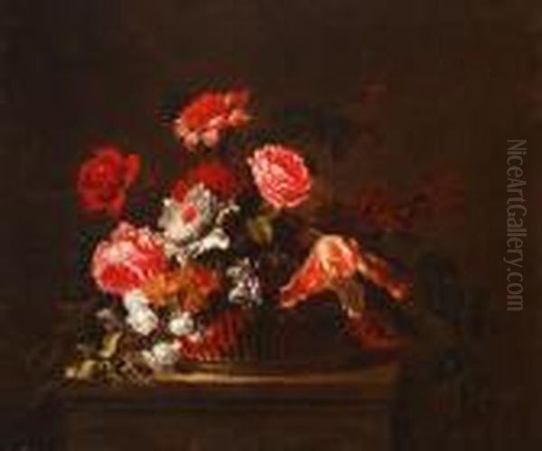 Still Lifeof Flowers In A Basket Oil Painting by Jean-Baptiste Monnoyer