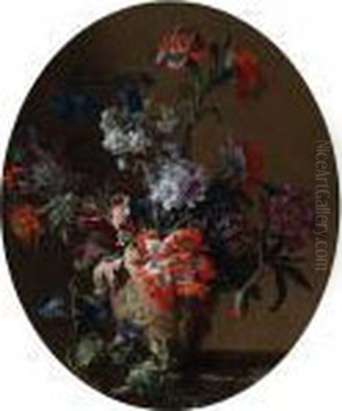 Natura Morta Floreale In Vaso Di Pietra Scolpito Oil Painting by Jean-Baptiste Monnoyer