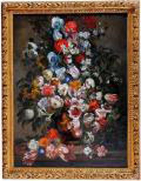 Grande Composition Florale Dans Un Vase Sur Un Entablement Oil Painting by Jean-Baptiste Monnoyer