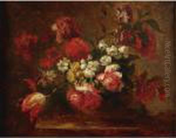 Still Life Of Flowers In A Bowl Oil Painting by Jean-Baptiste Monnoyer