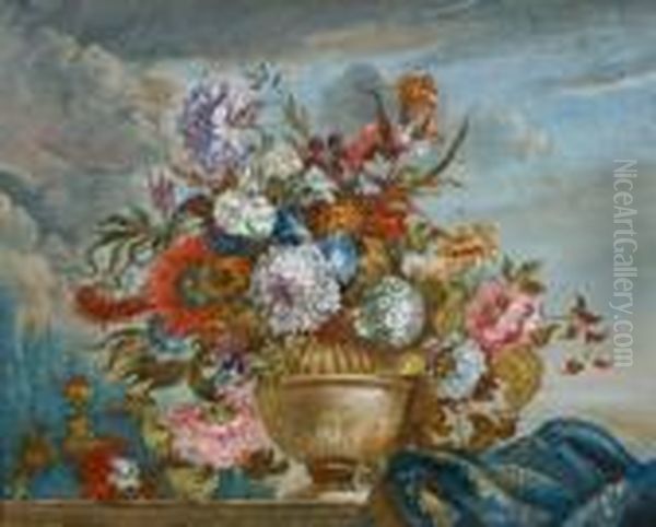 Blumenpokal Auf Balustrade Oil Painting by Jean-Baptiste Monnoyer