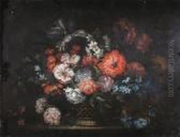 Flowers In A Basket Oil Painting by Jean-Baptiste Monnoyer