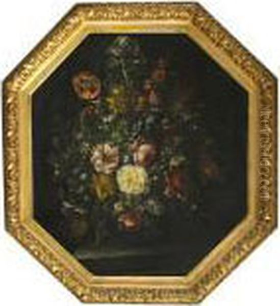 Summer Flowers In A Glass Bowl Oil Painting by Jean-Baptiste Monnoyer