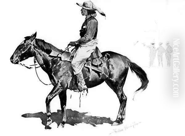 A Reservation Indian Oil Painting by Frederic Remington